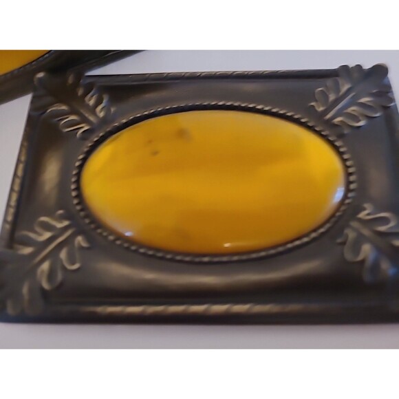 Vintage Art Deco Bakelite Trinket Box Lid Bronze Yellow Gold 4.5"  X 3" Quoizel - Picture 5 of 10